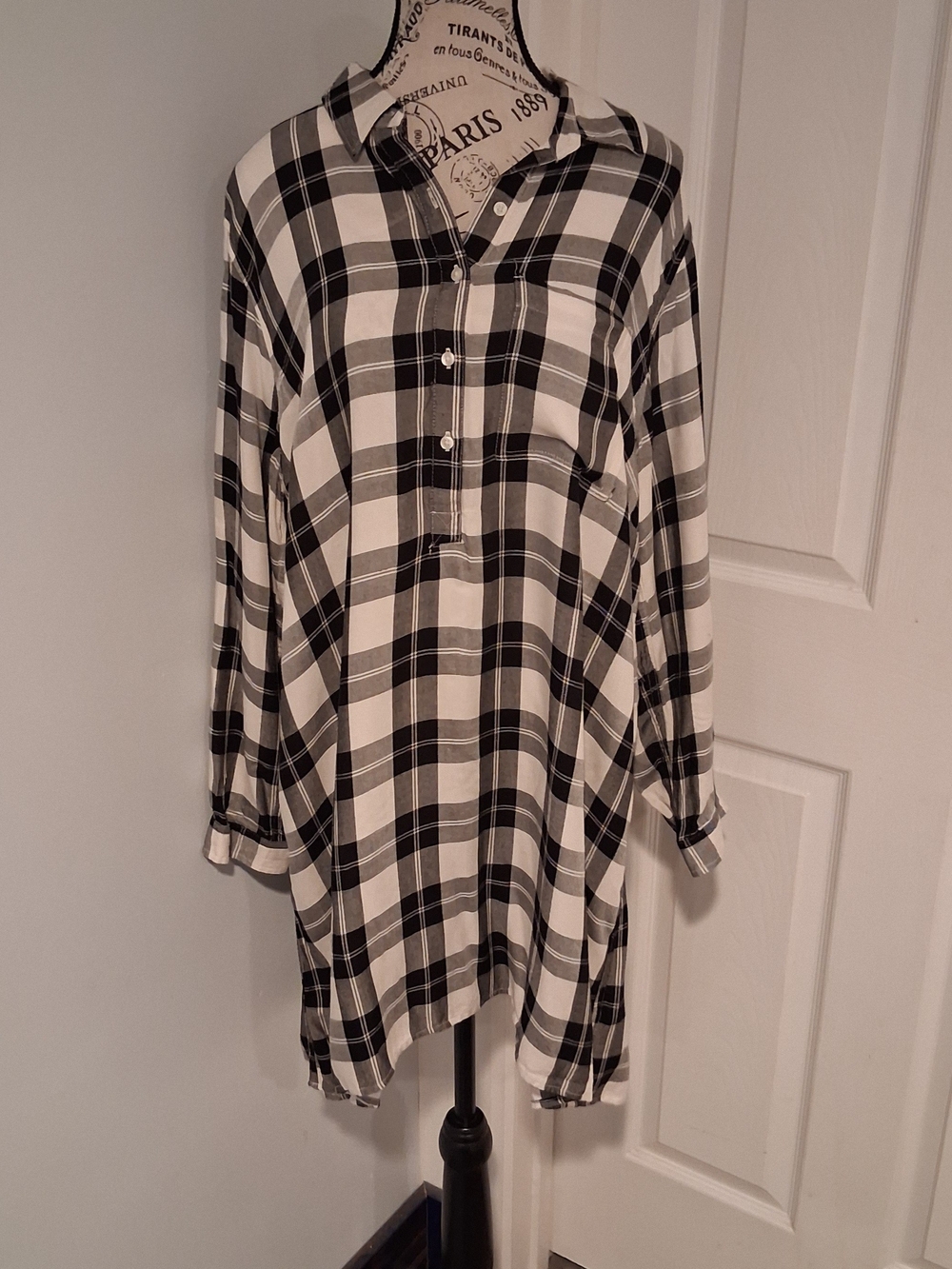 Old Navy Womens Black & White Plaid Rayon Button Pullover Shirt Dress XL